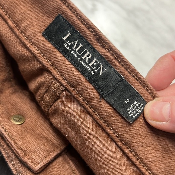 Lauren Ralph Lauren Chocolate Brown Waxed Tapered Leg Jeans Size 2 - Picture 7 of 10